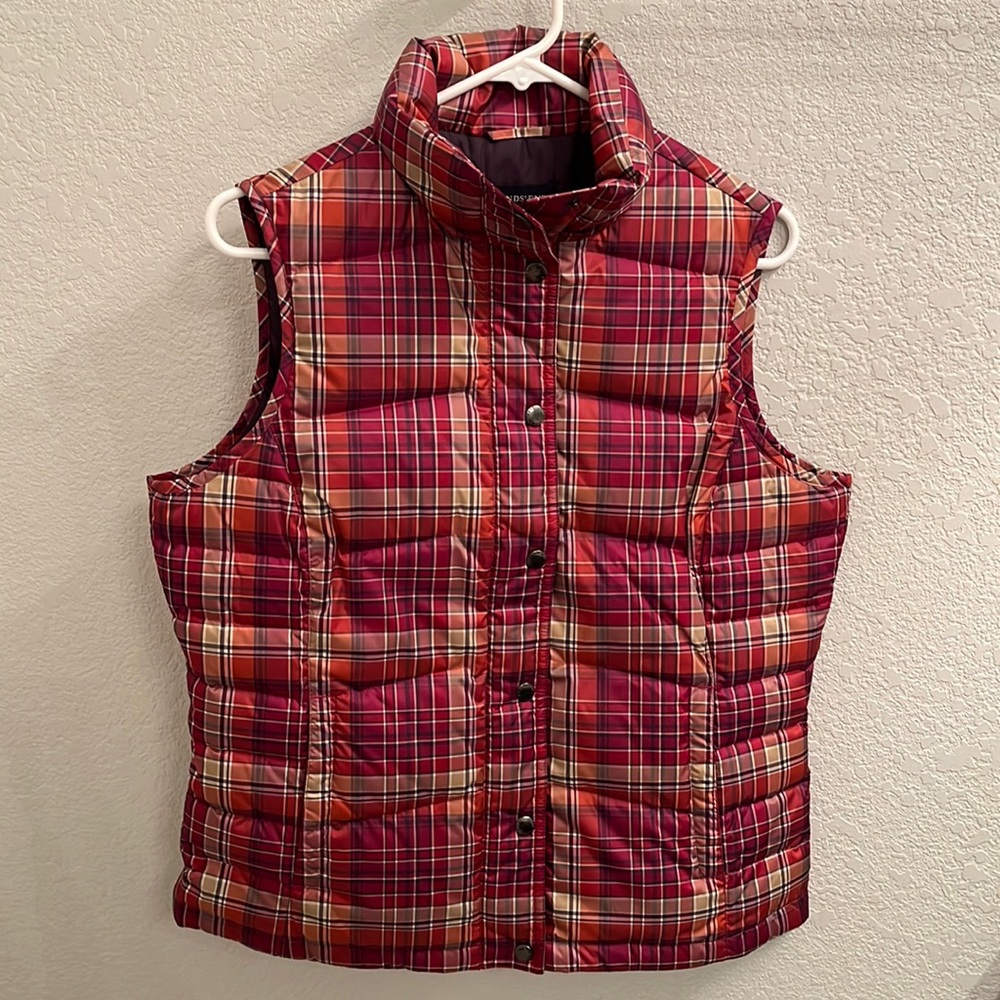 Lands End Plaid Puffer Vest